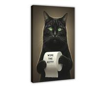 WLQZFRWV Wipe The Kitty Bathroom Art, Black Cat Holding Toilet Paper Canvas Poster Bedroom Decor Landscape Office Room Decor Gift 16x24inch(40x60cm)