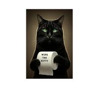 WLQZFRWV Wipe The Kitty Bathroom Art, Black Cat Holding Toilet Paper Canvas Poster Wall Art Decor Print Picture Paintings for Living Room Bedroom Decoration 16x24inch(40x60cm)