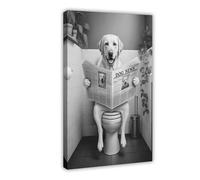 WLQZFRWV Yellow Lab on Toilet Bathroom Art Canvas Poster Bedroom Decor Landscape Office Room Decor Gift 12x18inch(30x45cm)