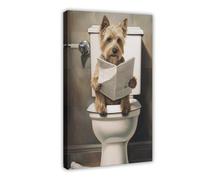 WLQZFRWV Yorkie Dog Reading Paper Bathroom Art Canvas Poster Wall Art Decor Print Picture Paintings for Living Room Bedroom Decoration 16x24inch(40x60cm)
