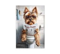 WLQZFRWV Yorkshire Terrier in Toilet Bathroom Art Canvas Poster Bedroom Decor Landscape Office Room Decor Gift 08x12inch(20x30cm)
