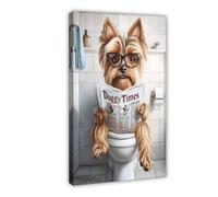 WLQZFRWV Yorkshire Terrier in Toilet Bathroom Art Canvas Poster Bedroom Decor Landscape Office Room Decor Gift 12x18inch(30x45cm)