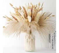 WLRAPSKY Pampas Grass Decor, 120 Pcs Dried Pampas Grass, 17-Inch Natural Dried Flower Bouquet, Cream/Beige, for Vase & Boho Wedding Decor