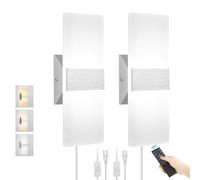 WLRAPSKY Plug in Wall Sconces with Stepless Adjustable 3000K-6500K Colors and 10%-100% Brightness, Sconces Wall Lighting with Remote Control 12W Acrylic LED Wall Lamp with 6FT Plug in Cord, 2 Pack