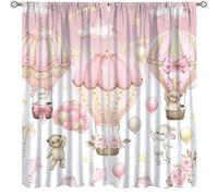 wlsgdsg Cartoon Animal Curtains Cute Lovely Bear Rabbit Cloud Pink Rainbow Balloon Pastel Window Treatments Rod Pocket for Nursery Boys Girls Kids Baby Living Room Bedroom 42x45in（No Blackout）