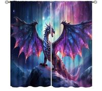 wlsgdsg Fantasy Dragon Decor Curtains for Bedroom,Mystic Magic Star Epic Adventure Fantasy Wings Fire-Breathing Dragon Animals Dragon Window Drapes Print for Kids Boys Girls Living Room 42x45in