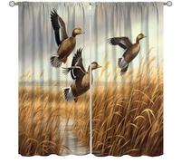 wlsgdsg Mallard Duck Curtains, Vintage Rustic Oil Painting Brown Reeds Pond Lodge Hunting Mallard Duck Animals Blackout Windows Treatments, Thermal Insulated Drapes for Living Room Bedroom 42x63in