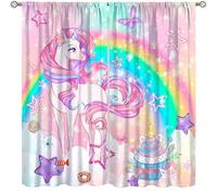 wlsgdsg Rainbow Unicorn Blackout Curtains for Girls,Pink Fantasy Butterfly Stars and Clouds Cake Beautiful Magic Unicorns Window Drapes Print for Kids Nursery Bedroom Living Room 42x45in