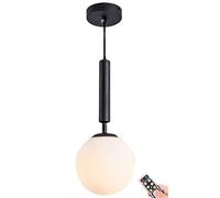 WLSREN Wireless Battery Operated Pendant with Remote & Dimmable Bulb, Not Hardwired Battery Powered Ceiling Lamp, White Frosted Glass Globe Shade Adjustable Island Kitchen Dining Room Bedroom Light