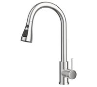 WLTEDRGO Brushed Stainless Kitchen Tap, 360° Swivel Kitchen Sink Taps with Pull Out Spray, Stainless Steel Mixer Tap with 3 Functions, 1 Hole Single Lever High Arc Sink Taps, High Pressure Faucet