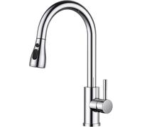 WLTEDRGO Polished Chrome Kitchen Tap, 360° Swivel Kitchen Sink Taps with Pull Out Spray, Stainless Steel Mixer Tap with 3 Functions, 1 Hole Single Lever High Arc Sink Taps, High Pressure Faucet