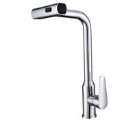 WLTEDRGO Waterfall Polished Chrome Kitchen Tap, 360° Swivel Kitchen Sink Taps with Pull Out Spray, Stainless Steel Mixer Tap with 3 Functions, 1 Hole Single Lever Sink Taps, High Pressure Faucet