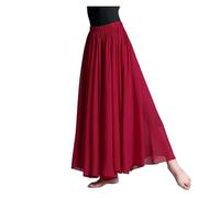WLTYSM Chiffon Skirt Ballet Dance Women Dance Skirt Long Skirts Dancer Performance Practice Wear Solid Color Dance Skirt(360 Burgundy,Skirt 75cm)