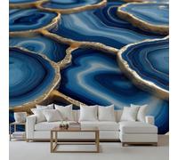 Wlujhia Abstract Marble Texture Photo Wallpaper 3D Watercolor Non-Woven Wall Mural Blue Gold Doodle Art Print Wall Mural Decoration Poster Picture Design Modern Covering 500x280 cm