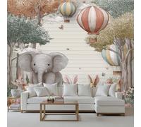 Wlujhia Cartoon Style Wall Mural Elephant Rabbit Poster Wallpaper Bedroom Decoration Hot Air Balloon Wallpaper Mural Modern Covering 368x254cm for Bedroom Kitchen Office Kids