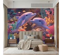 Wlujhia Dolphin Fish 3D Wallpaper Mural Photo Kids Bedroom Home Marine Life Poster Decoration 400x280cm Coral Reef Wall Mural for Bedroom Living Room Kids