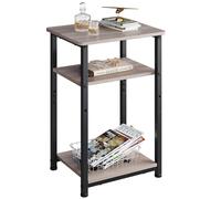 WLVE Side Table, 3-Tier Side Table with Sturdy Steel Frame, Tall Bed Sofa Table with Adjustable Feet, Holds 19kg, Small Bed Table 56 x 37 x 31 cm, End Table for Living Room, Bedroom and Office, Oak