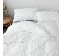 WLVG Textured Tufted Dot Duvet Cover,Boho Stripe Cute Cotton Quilt Cover,Embroidered Comfortable Chic Bedding Set For All Seasons-White Double 200x200cm(79x79inch)