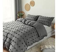 WLVG Textured Tufted Dot Duvet Cover,Boho Stripe Cute Cotton Quilt Cover,Embroidered Comfortable Chic Bedding Set For All Seasons-Grey King 220x240cm(87x94inch)