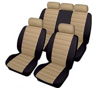 wlw Deluxe Leather Look Beige/Black Sport Styling Cream Car Seat Covers