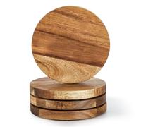 WLWNWFT Acacia Wood Coasters Set of 4, Wooden Coasters for Glasses Drinkings Coffee Table Desk Round with Non-Slip Pad Cup Coasters for Home Office Christmas Decor 4 Inch