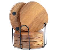 WLWNWFT Acacia Wood Coasters Set of 6 with Holder, Peach-Shaped Wooden Coasters for Glasses Drinkings Coffee Table Desk with Non-Slip Pad Cup Coasters for Home Christmas Decor