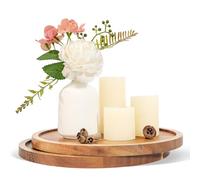 WLWNWFT Candle Tray Table Centre Piece Decoration Set of 2, Acacia Wood Decorative Trays Candle Plate Holder for Coffee Table Display Home Decor Farmhouse Rustic Round Wooden Tray for Christmas 25cm