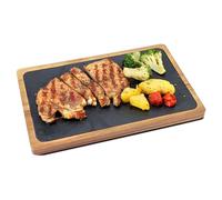 WLWNWFT Serving Board, Acacia Wood & Slate Combination, 28 x 20 cm, Perfect for Cheese, Sushi, Appetizers