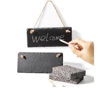 WLWNWFT Slate Garden Sign Hanging Plaque for House Garden Decoration Set of 2, Hanging Chalkboard Signs Open Closed Wall Chalk Sign Message Board with Rope, Door Sign for Florist Cafe Store Restaurant