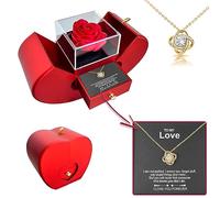 WLWXMH 2025 Preserved Red Rose With Hollow Clavicle Necklace, Jewelry Boxes with Necklace, Present Box For Girlfriend,Wife,Mom, Preserved Real Red Rose Necklace, Silver, Zircon