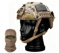 WLXW Airsoft Gas Mask Model Tactical Helmet Set With Airsoft Helmet Communication Headphones NVG Model Helmet Cloth (with Battery Pack) Helmet Signal Light Mask(Set-A)