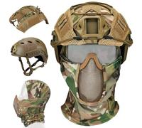 WLXW Airsoft Tactical Fast Helmet With Mesh Mask Headgear - PJ Type Paintball Helmet With NVG Mount For CS Outdoor Sports Hunting WarGame(00-TAN-M)