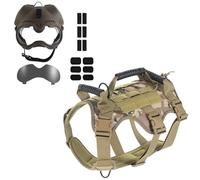 WLXW Dog Tactical Helmet With Goggles Military Dogs Chest Back Adjustable Vest Lead Rope For German Shepherd Belgian Similar Size(Cb,XL)
