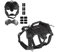 WLXW Dog Tactical Helmet With Goggles Military Dogs Chest Back Adjustable Vest Lead Rope For German Shepherd Belgian Similar Size(BK,L)