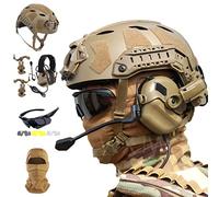 WLXW FAST SF Full Protection Tactical Helmet Set,with Airsoft Headset&Three Lenses Goggle&Tactical Mask,for Paintball Wargame Military Set,Tan