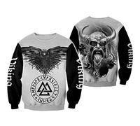 WLXW Men's Viking Pullover Hoodie, Nordic Mythology Odin Crow Viking Tattoo 3D Printing Sweatshirt, Fashion Harajuku Street Long Sleeve Jacket, Customizable,Sweatshirt,XL
