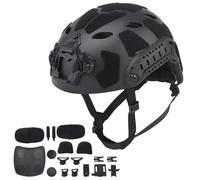 WLXW Tactical Fast Airsoft Helmet, Lightweight SF Military Integrated Helmet With NVG Mount Base, Side Rails,Pre-Slotted Headset Strap For CS Paintball CS Protective Gear(BK)