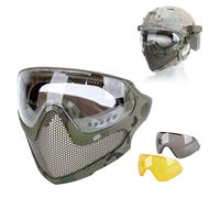 WLXW Tactical Full Face Mask With 3 Lens- Paintball Airsoft Shooting Steel Mesh Protection Masks - Hunting Head Wear Breathable Masks(RG)