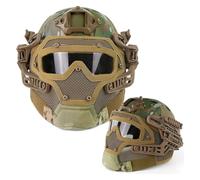 WLXW Tactical Helmet Steel Mesh Mask - Integrated Paintball Wargame Full Protection Airsoft Helmet, For Outdoor Hunting Riding Safety Gear(HI)