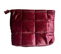 Wlz Quilted Makeup Bag Velvet Cosmetic Bag for Women, Cute Puffy Makeup Organizer Bags Small Travel Toiletry Skincare Bag Aesthetic Luxury Girls Pouch, Wine Red, Modern