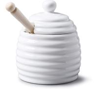 WM Bartleet & Sons 1750 T260 Traditional Porcelain Honey Pot with Beech Wood Dipper 11cm - White
