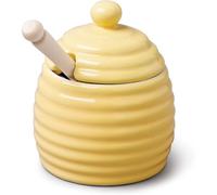 WM Bartleet & Sons 1750 T335 Traditional Porcelain Honey Pot with Beech Wood Dipper 11cm - Yellow