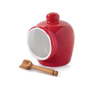 WM Bartleet & Sons 1750 T345R Traditional Porcelain Small Pig with Wooden Salt Serving Spoon-Red,9cm