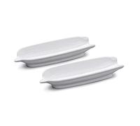 WM Bartleet & Sons 1750 TSET107 Traditional Porcelain Set of 2 Corn on The Cob Serving Plates - White