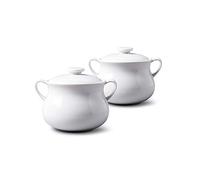 WM Bartleet & Sons 1750 TSET118 Traditional Porcelain Set of 2 Lidded Individual French Onion Soup and Stew Bowl with Handles 500ml - White