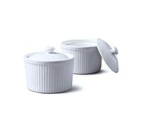WM Bartleet & Sons 1750 TSET34 Set of 2 Traditional Porcelain Deep Ramekins 9cm Diameter with lids - White