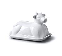WM Bartleet & Sons Large Butter Dish with Lid, Cow Design, Porcelain Butter Dishes with Cover White