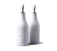 WM Bartleet & Sons - Olive Oil & Vinegar Bottles (24cm) - with Stainless Steel Pourers and Non-drip Cork Stoppers - Made from Premium Porcelain - Classic Smooth Finish