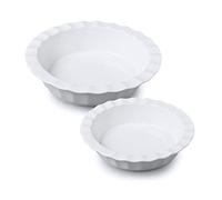 Wm Bartleet & Sons Set of 2 Traditional Porcelain Round Deep Pie Dish with Crinkle Crust Rim, 23cm, 17cm - White