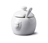 WM Bartleet & Sons - Traditional Porcelain Mustard/Jam/Sugar Pot, Lion Head Design Storage Pot with Serving Spoon and Lid (8cm). Made From 100% Porcelain - Classic Smooth Finish, White